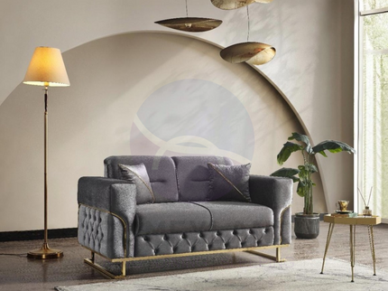 PARMA Sofa Bed in Grey Velvet with Gold Detailing