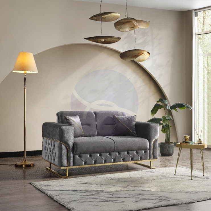PARMA Sofa Bed in Grey Velvet with Gold Detailing