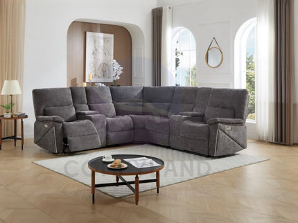 Premiere Grey Fabric Sectional Recliner Sofa with Dual Cup Holders