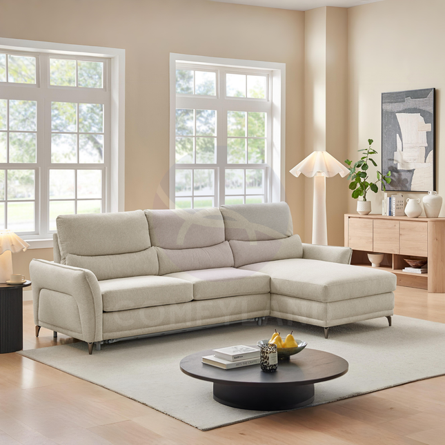 Cara Beige Sectional Sofa with Sleeper and Storage