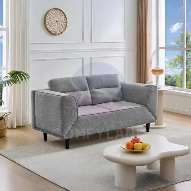 Convertible Grey Futon Loveseat Sleeper Sofa with Adjustable Armrest