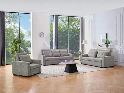 Beige Convertible Pull-Out Sofa Bed