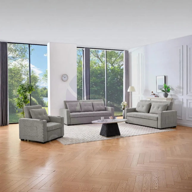 Beige Convertible Pull-Out Sofa Bed