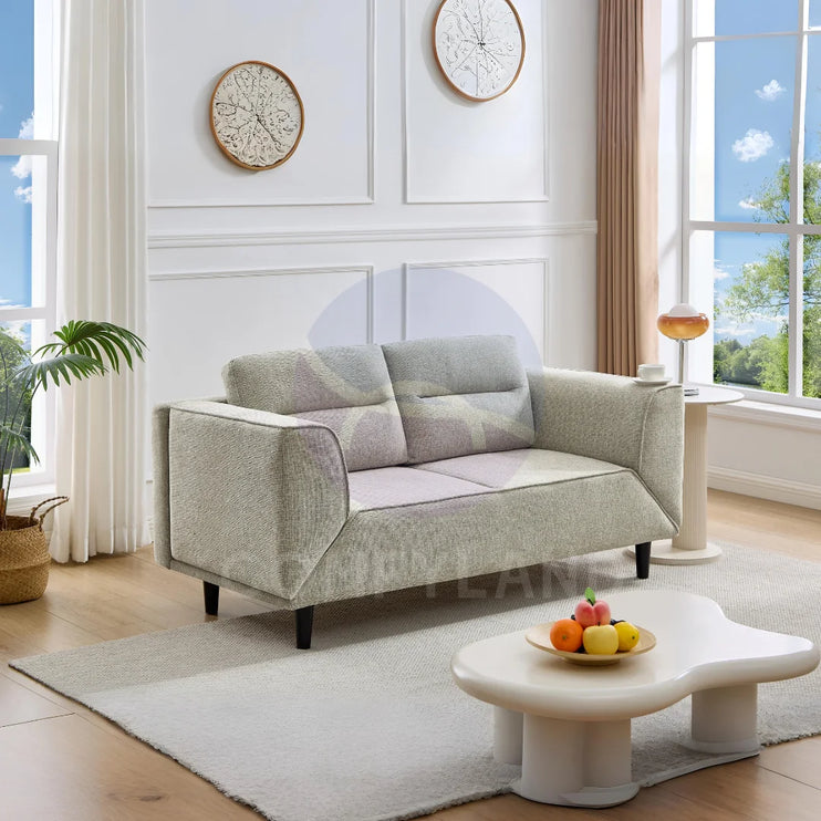 Convertible Beige Futon Loveseat Sleeper Sofa with Adjustable Armrest