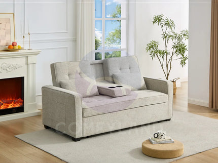 HOMCOM Beige 2 Seater Pull out Sofa Bed
