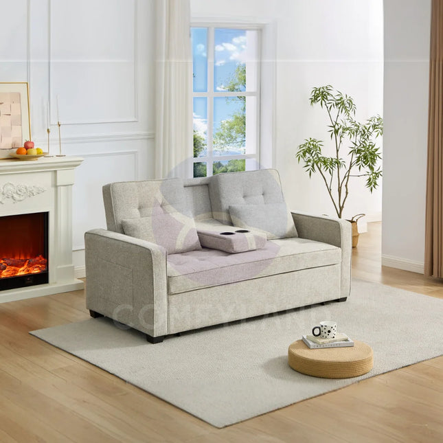 HOMCOM Beige 2 Seater Pull out Sofa Bed