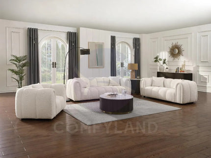 Cloud Beige Bubble-Tufted Curved Sofa