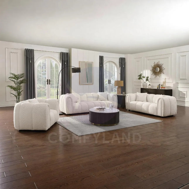 Cloud Beige Bubble-Tufted Curved Sofa