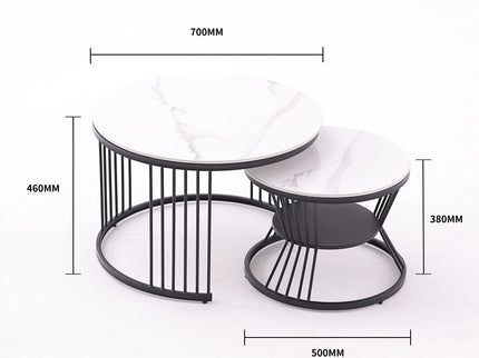 Espresso Coffee Table Set Black Base and White Sintered Stone