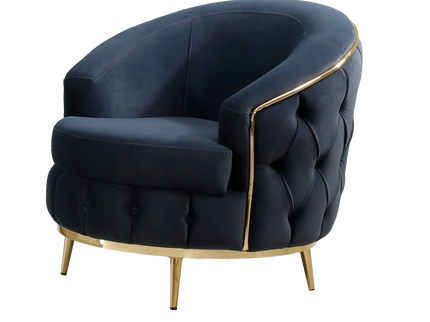 Almera Arm Chair in Black Velvet with Gold Detailing